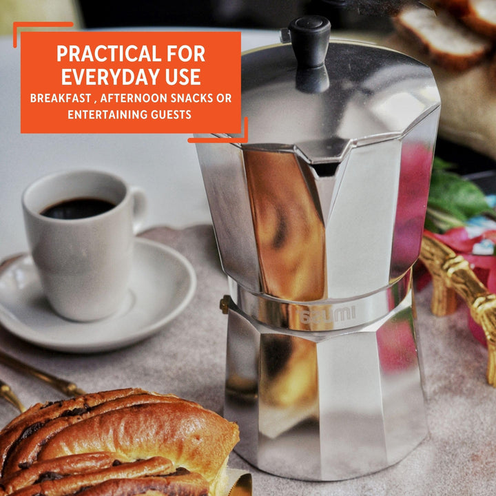 USA Aluminum Stovetop 6-cup Espresso Maker (B120-43V), Silver