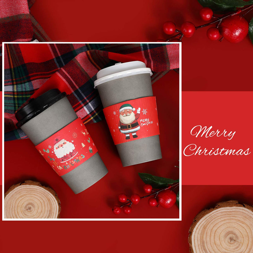 60 Pieces Christmas Cup Sleeve, Santa Stocking Reindeer Disposable Paper Coffee Cup Sleeves Hot and Cold Tea Cup Sleeves Christmas Decor for Coffee Shop, Coffee Bar and Office
