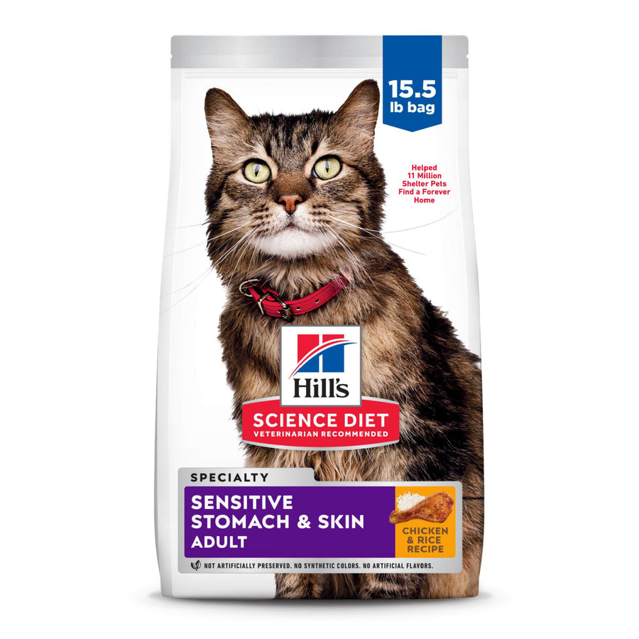 Sensitive Stomach & Skin, Adult 1-6, Stomach & Skin Sensitivity Support, Dry Cat Food, Chicken & Rice, 15.5 lb Bag