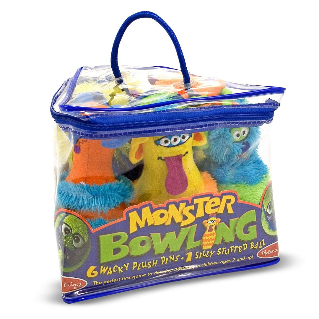 Melissa & Doug Fuzzy Monster Bowling Pins & Ball With Mesh Storage Bag (8-Piece Set) - Toddler Plush Indoor Bowling Set, Monster Bowling Set For Toddlers And Kids Ages 2+