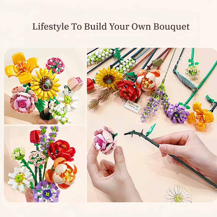 QUIXQIU Mini Bricks Flower Bouquet Building Sets, Artificial Flowers Kit 568 Pieces Botanical Collection, Building Project Gift Idea for Ages 8-12 yrs Old Girl