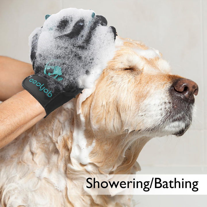 Patented Pet Grooming Gloves with Web, Reusable Washable Cleaning Brush Massage Hair Remover for Short Long Haired Dog Cat Horse Animal, Washing Bathing Shedding Supplies, Medium, Blue Black