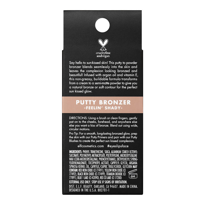 Putty Bronzer, Creamy & Highly Pigmented Formula, Creates a Long-Lasting Bronzed Glow, Infused with Argan Oil & Vitamin E, Feelin’ Shady, 0.35 Oz (10g)