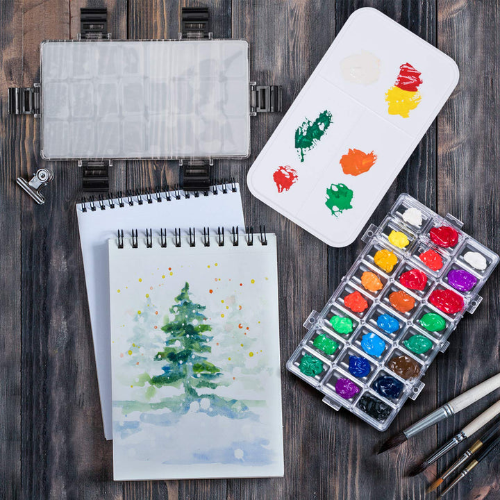 Paint Pallet Tray 24-Well Airtight Paint Palette Stay Wet for Watercolors, Gouache, Acrylic, Oil Paint,