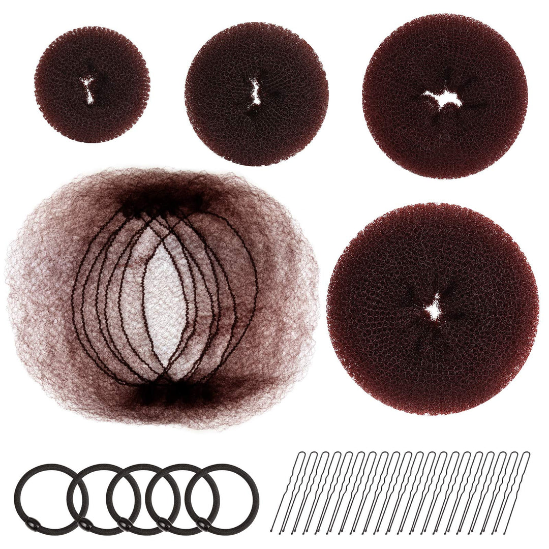 Hair Donut Bun Maker, Girls Hair Styling kit with 20 Pieces Invisible Hair Nets for Bun, 4pcs Donut Bun Maker, 5 pieces Hair Elastic Bands, 20 pieces Hair Bobby Pin