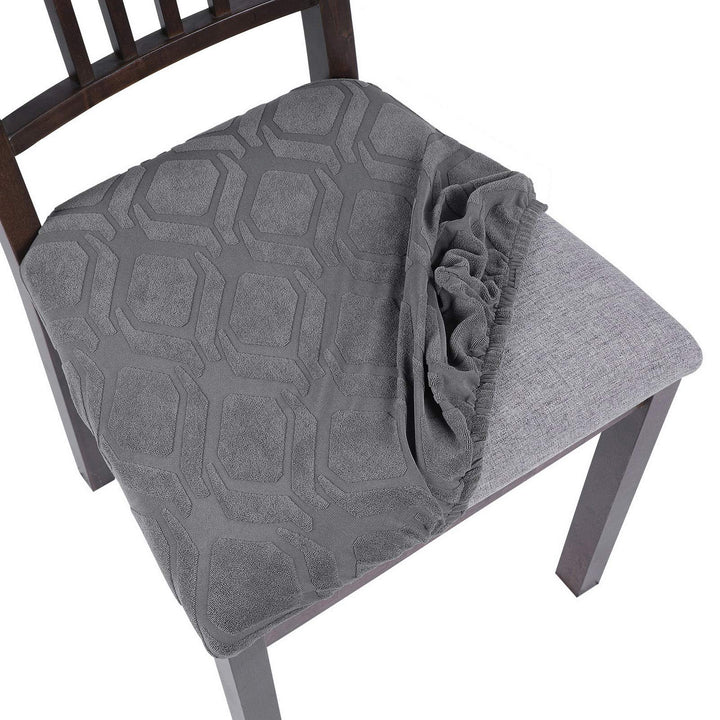 Seat Covers for Dining Room Chairs Stretch Jacquard Chair Seat Covers Set of 6, Removable Washable Upholstered Chair Seat Protector Cushion Slipcovers for Kitchen, Office(Jacquard Grey2)