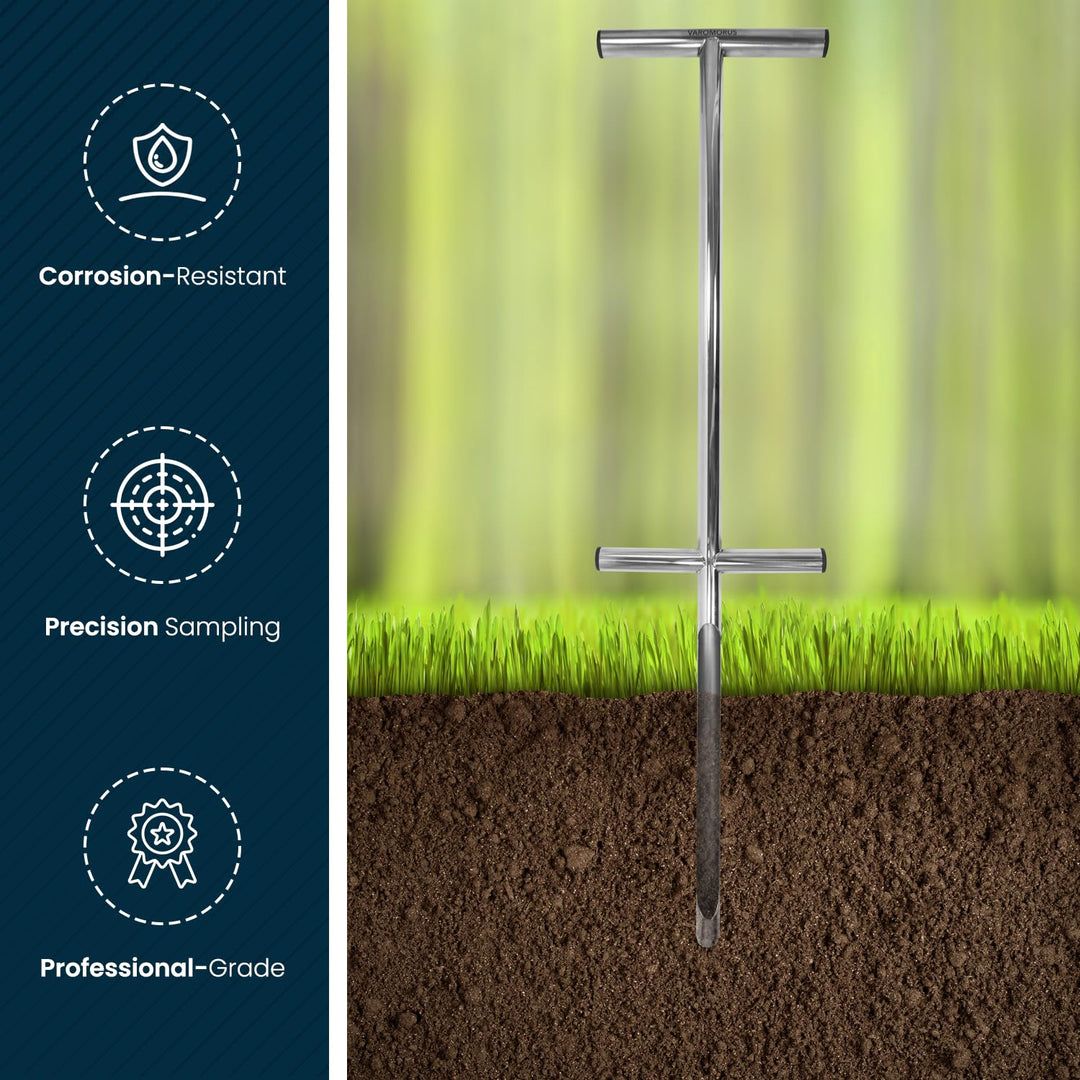 Soil Sampler Probe 36 Stainless Steel Tubular T-Style Handle with Footsteps.