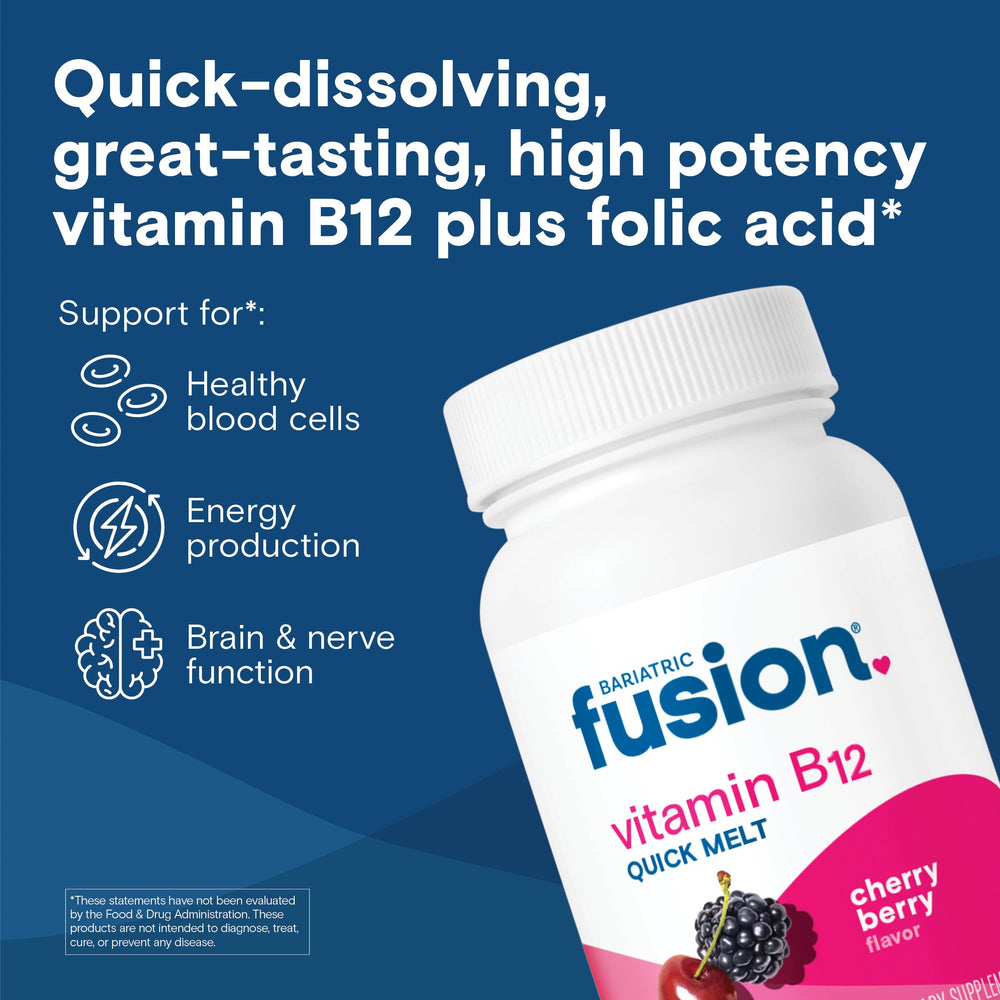 Vitamin B12 Sublingual 1000 mcg Melts | Cherry Berry Flavored | Vitamin B12 Dissolve Under Tongue Tablets with Folic Acid | Sugar Free | Methylcobalamin | 90 Count