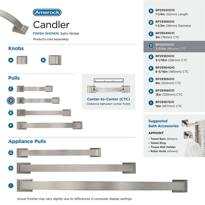 BP29355GM Candler 3-3/4in(96mm) CTC Pull - Gunmetal
