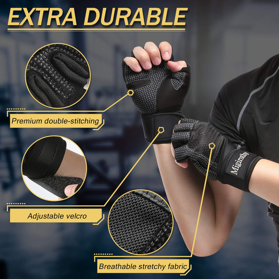Workout Gloves with Wrist Support Men, Breathable Lightweight Durable Weight Lifting Gloves Ideal for Gym Training Exercise Fitness, Full Palm Protection & Extra Grip, L