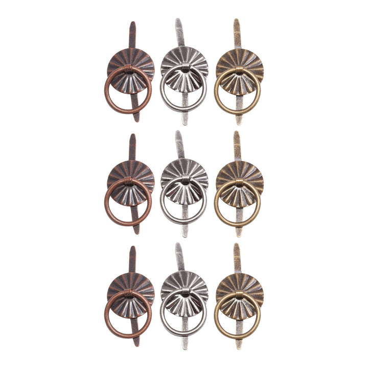 Ring Fasteners, 9 Brad Fasteners with Fluted Tops and Attached Jump Rings, Nickel, Brass, Copper, Craft Embellishments, TH93060