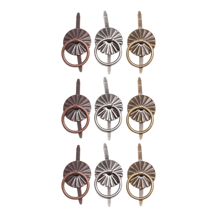 Ring Fasteners, 9 Brad Fasteners with Fluted Tops and Attached Jump Rings, Nickel, Brass, Copper, Craft Embellishments, TH93060
