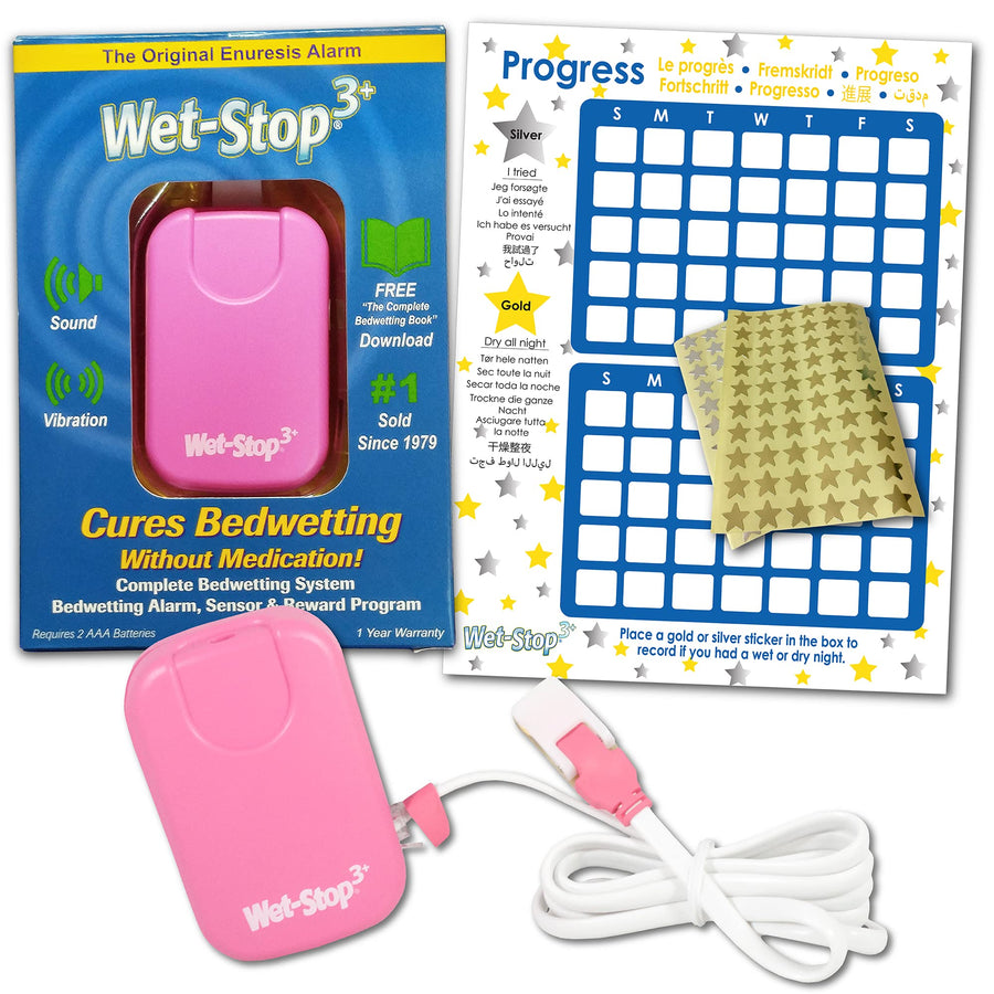 3 Pink Bedwetting Enuresis Alarm with Sound and Vibration Bed Monitor For Bedwetters, Proven Solution for over 35 years