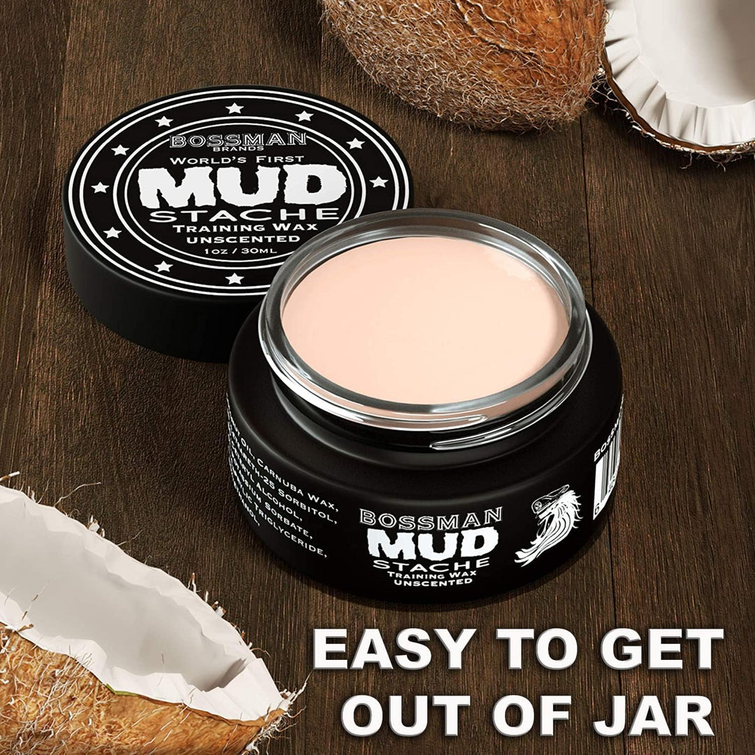 MUDstache Unscented Mustache Wax – No Pull - Spreads Easy for a Strong Non-Tacky 24 hr Hold - Tame, Train and Style - Moustache Wax for Men (1oz)