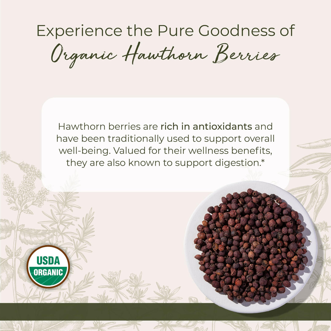 Organic Hawthorn Berries Whole, 1 Pound