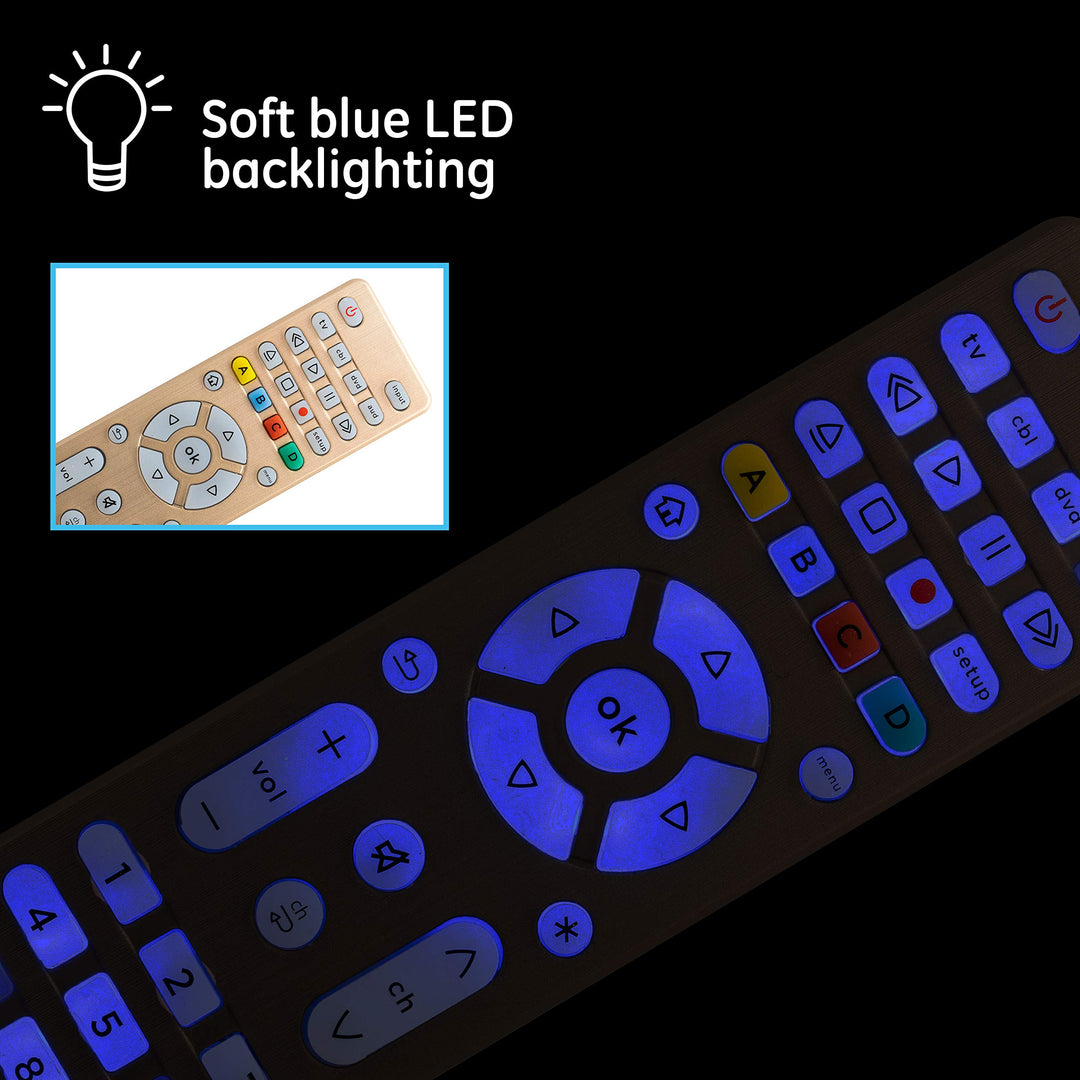 Universal Remote Control, Samsung TV Remote, Universal TV Remote for Roku TV, Vizio, LG, Sony, Sharp, Roku, Apple TV, TCL, Panasonic, Smart TVs, Streaming Players,Bluray, DVD, 4-Device, Gold, 48845