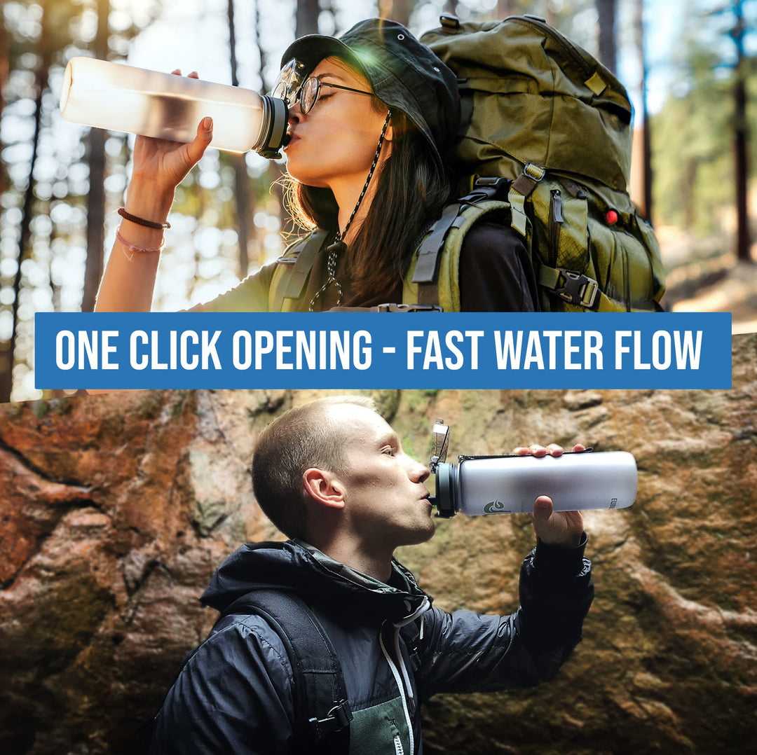 Best Sports Water Bottle - 32oz - Spill Proof & Lightweight - Perfect for Fitness & Outdoor Activities - Reusable Plastic - Narrow Mouth, Quart Sized - One-Click Water Bottle - Blue