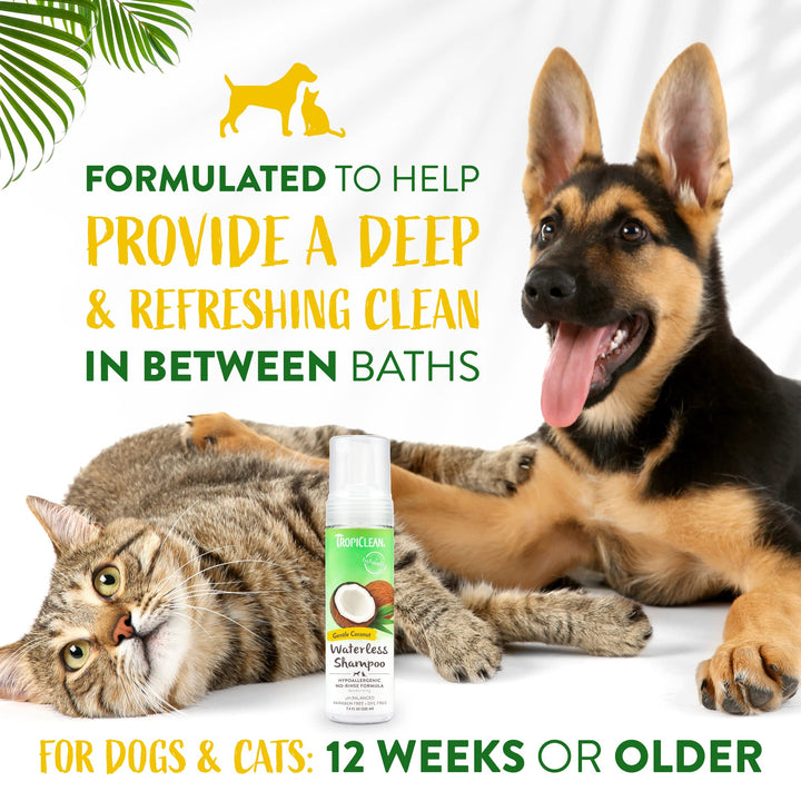 Hypoallergenic Waterless Dog Shampoo | Dry Shampoo for Allergies & Sensitive Skin | Safe for Cats | Puppies & Kittens | No Rinse | 7.4oz