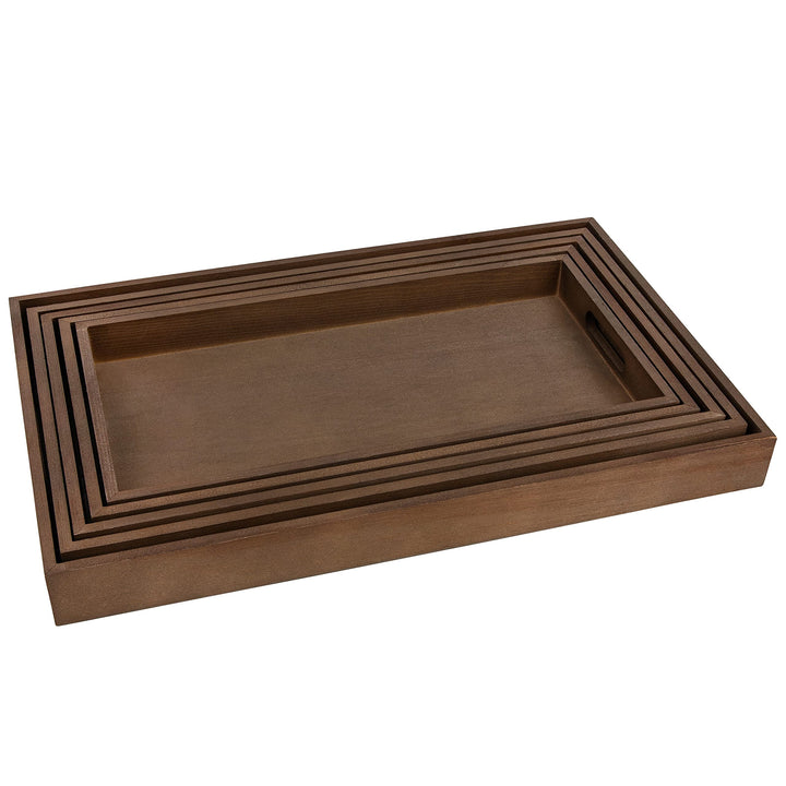Dark Wood Serving Tray with Handles - Five Piece Nested Breakfast Tray - Wood Crafts Trays for Organizing | Bathroom Tray - Food Trays for Party Buffet Montessori Wooden Trays for Serving & Catering