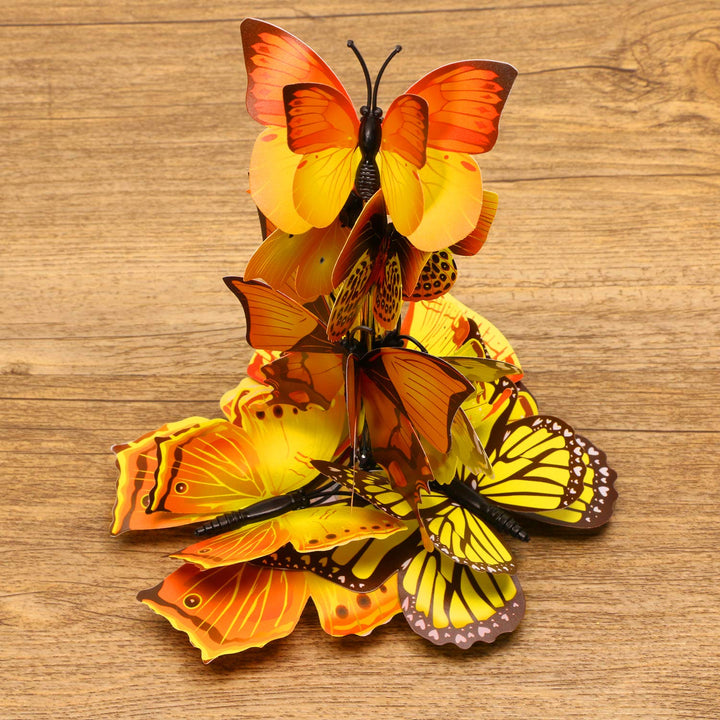 12PCS Double Wings 3D Butterfly Wall Stickers Decals DIY Art Crafts Decorations for Windows Refrigerator Bedroom Classroom Bathroom Home Office Birthday Party (Yellow)
