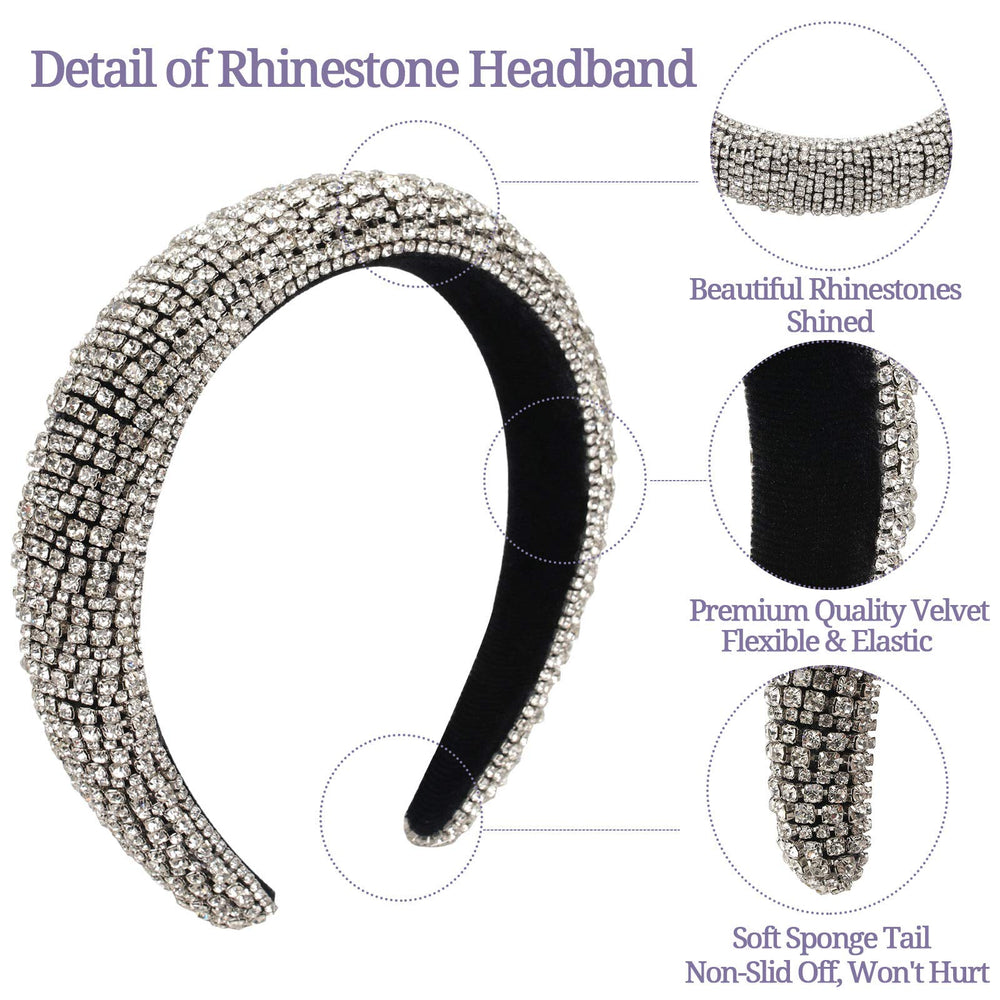 Rhinestone Crystal Diamond Headbands for Women Fashionable Handmade Wide Hair Hoops Beaded Bling HairBand Hair Accessories