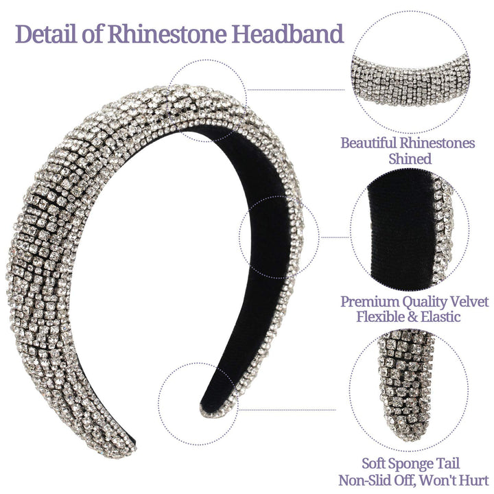 Rhinestone Crystal Diamond Headbands for Women Fashionable Handmade Wide Hair Hoops Beaded Bling HairBand Hair Accessories