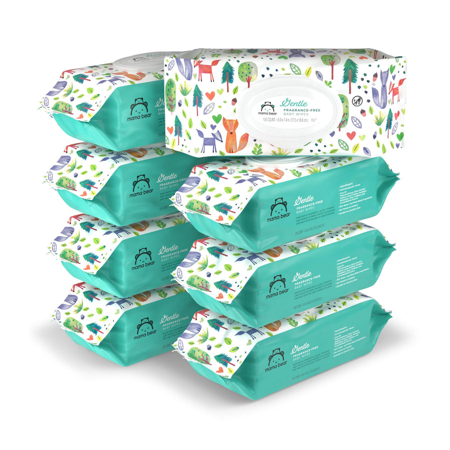 Amazon Brand - Gentle Fragrance-Free Baby Wipes, Hypoallergenic, 800 Count, 100 Count (Pack of 8)