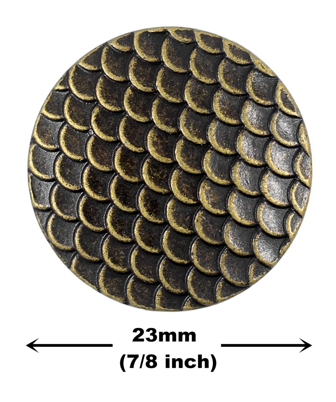 Bezelry 10 Pieces Dragon Scales Metal Shank Buttons. 23mm (7/8 inch) (Antique Brass)