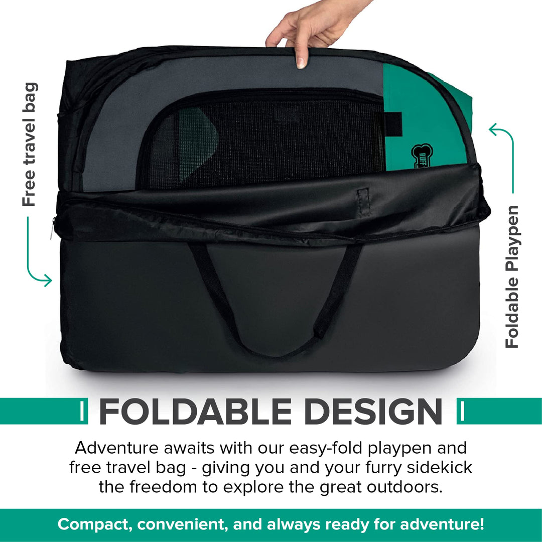 Ruff 'n Ruffus Portable Pet Playpen | Premium Indoor/Outdoor Foldable Pen | Water-Resistant + UV Shade | Bonus: FREE Case & Travel Bowl