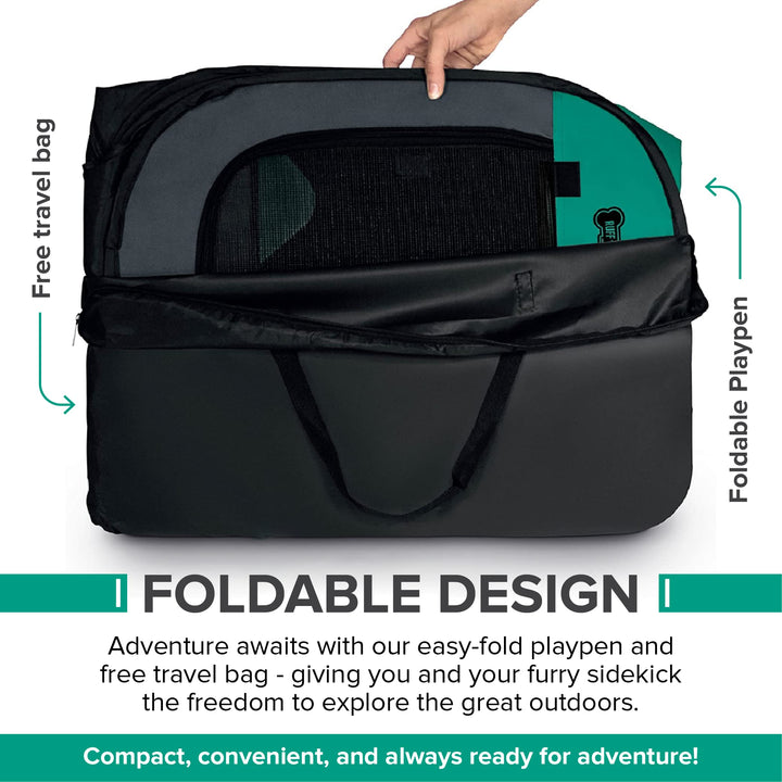 Ruff 'n Ruffus Portable Pet Playpen | Premium Indoor/Outdoor Foldable Pen | Water-Resistant + UV Shade | Bonus: FREE Case & Travel Bowl