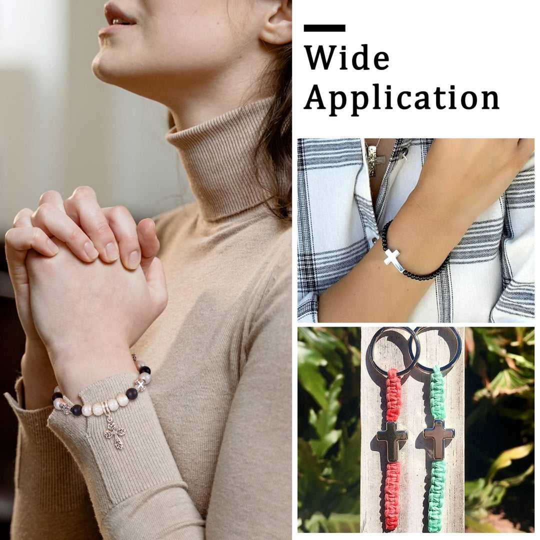 Pandahall 70pcs/Box 16 Styles Antique Silver Holy Cross Beads Tibetan Style Metal Spacer Cross Charms Prayer Beads for Rosary Bracelet Jewelry Making Supplies