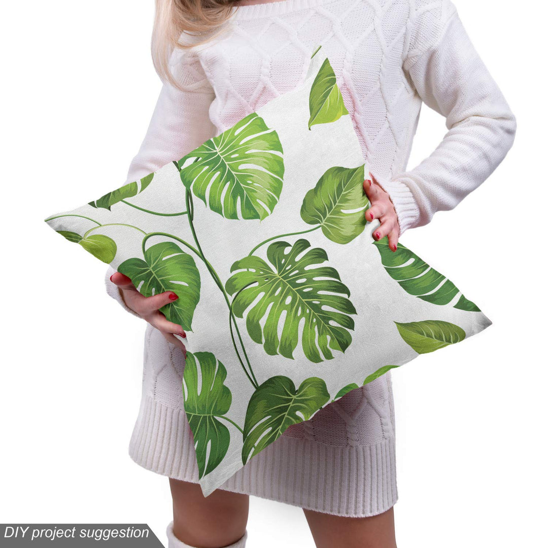 Leaf Fabric by The Yard, Tropical Jungle Rainforest Leaves Palm Mango Tree Wild Leaves Art Print, Decorative Fabric for Upholstery and Home Accents, 1 Yard, Green White