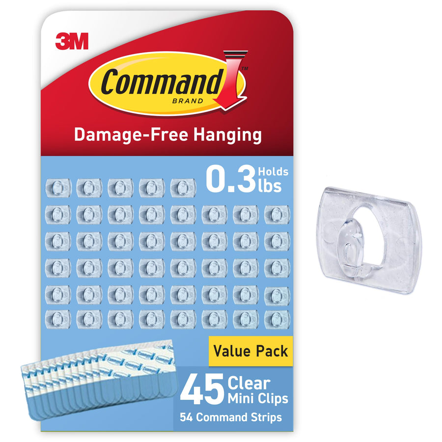 Indoor Mini Light Clips, Damage Free Hanging Christmas Light Clips, Mini Wall Clips for Hanging Indoor Christmas Decorations, Lights and Cables, 45 Clear Clips and 54 Strips