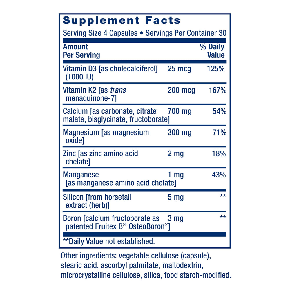 Bone Restore + Vitamin K2 Vitamins & Minerals Maintain Bone Health & Strength - Fortifying Nutrients Calcium, D3 & Important Bone Building Minerals - Non-GMO, Gluten-Free -120 Capsules