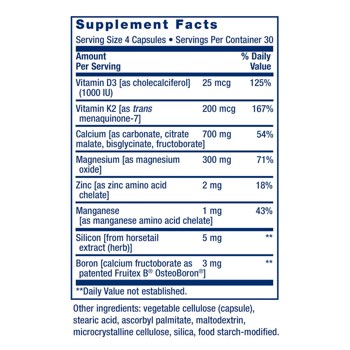 Bone Restore + Vitamin K2 Vitamins & Minerals Maintain Bone Health & Strength - Fortifying Nutrients Calcium, D3 & Important Bone Building Minerals - Non-GMO, Gluten-Free -120 Capsules