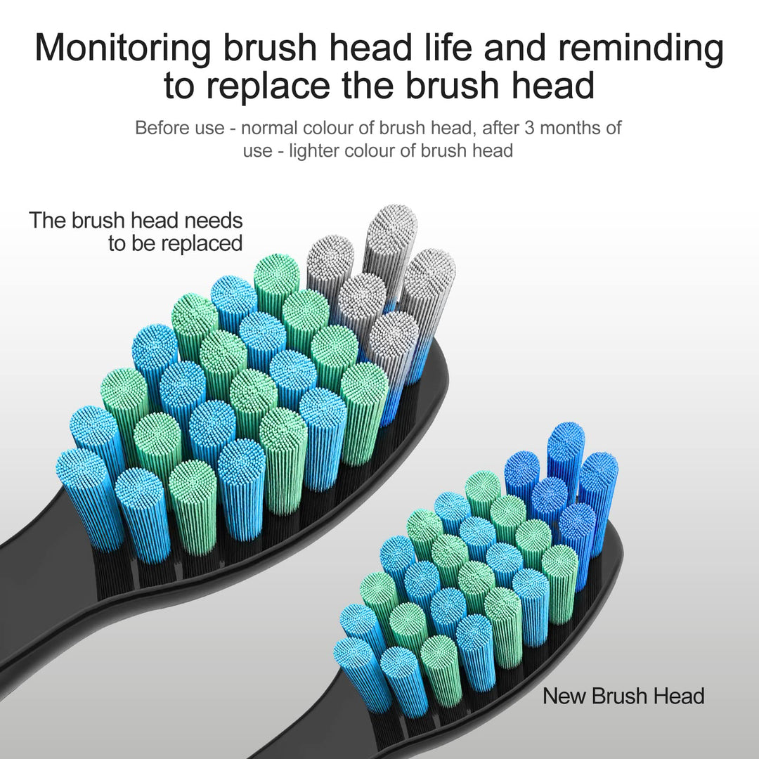 Teeteck Toothbrush Heads, Ipx7 Waterproof Black Round Ended Dupont Nylon Bristle Electric Toothbrush Heads (5 Pack)
