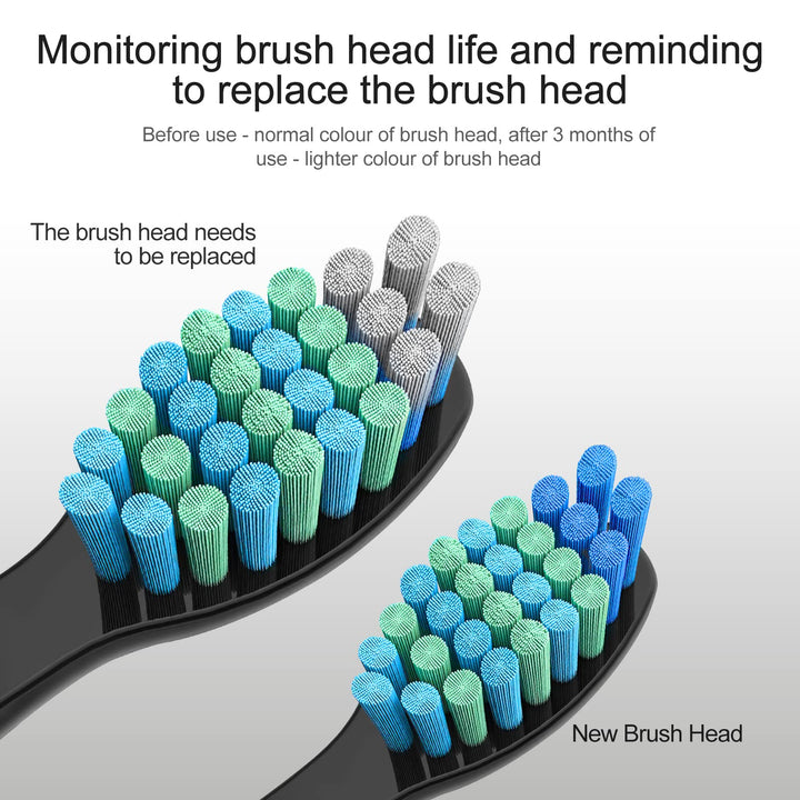 Teeteck Toothbrush Heads, Ipx7 Waterproof Black Round Ended Dupont Nylon Bristle Electric Toothbrush Heads (5 Pack)