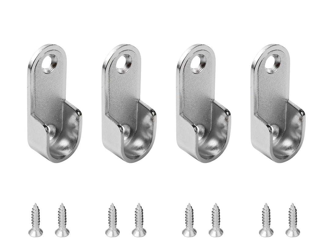 2 Pair Zinc Alloy Oval Hanging Rail Rod Holder End Bracket Support for Wardrobe Closet Silver 0.63 Inner Size