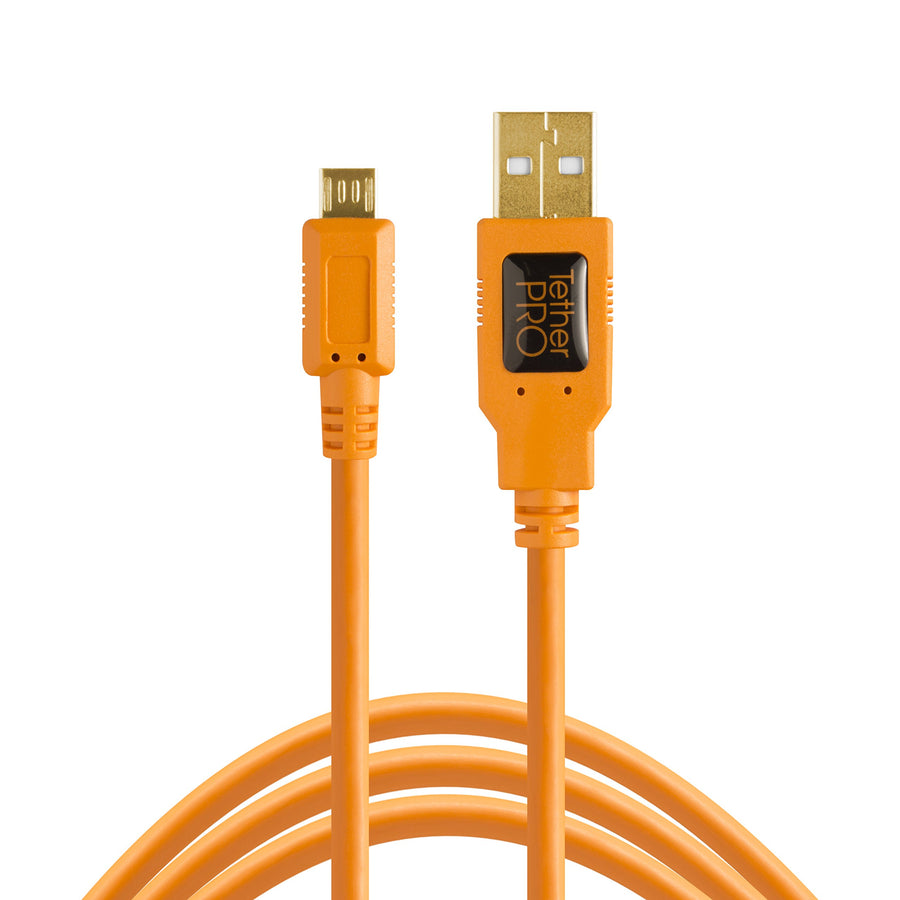 TetherPro USB 2.0 to USB Micro-B 5-Pin Cable | for Fast Transfer Between Camera and Computer | High Visibility Orange | 15 Feet (4.6 m)