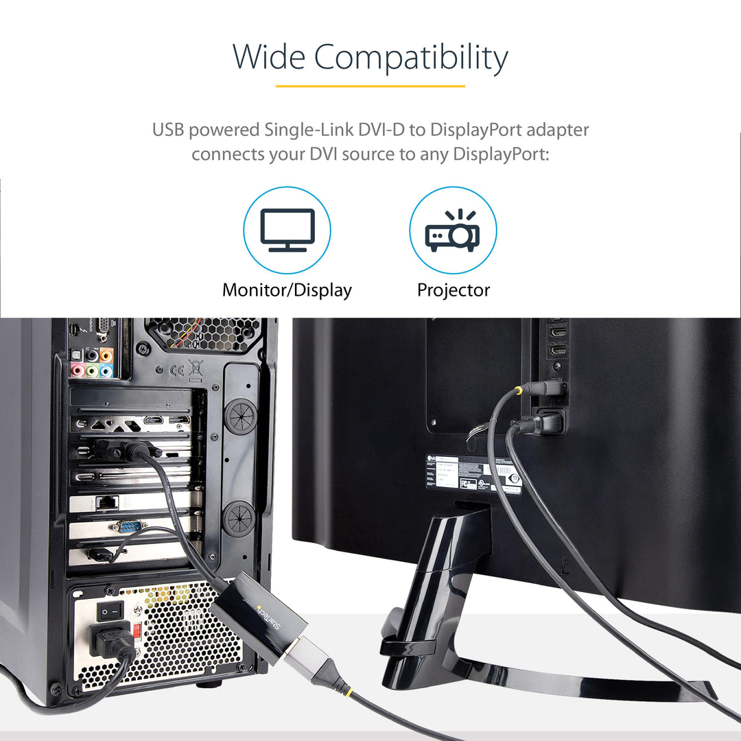 DVI to DisplayPort Adapter - USB Power - 1920 x 1200 - DVI to DisplayPort Converter - Video Adapter - DVI-D to DP (DVI2DP2)