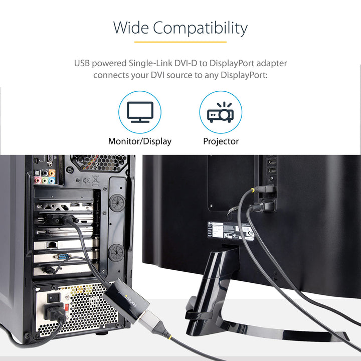 DVI to DisplayPort Adapter - USB Power - 1920 x 1200 - DVI to DisplayPort Converter - Video Adapter - DVI-D to DP (DVI2DP2)