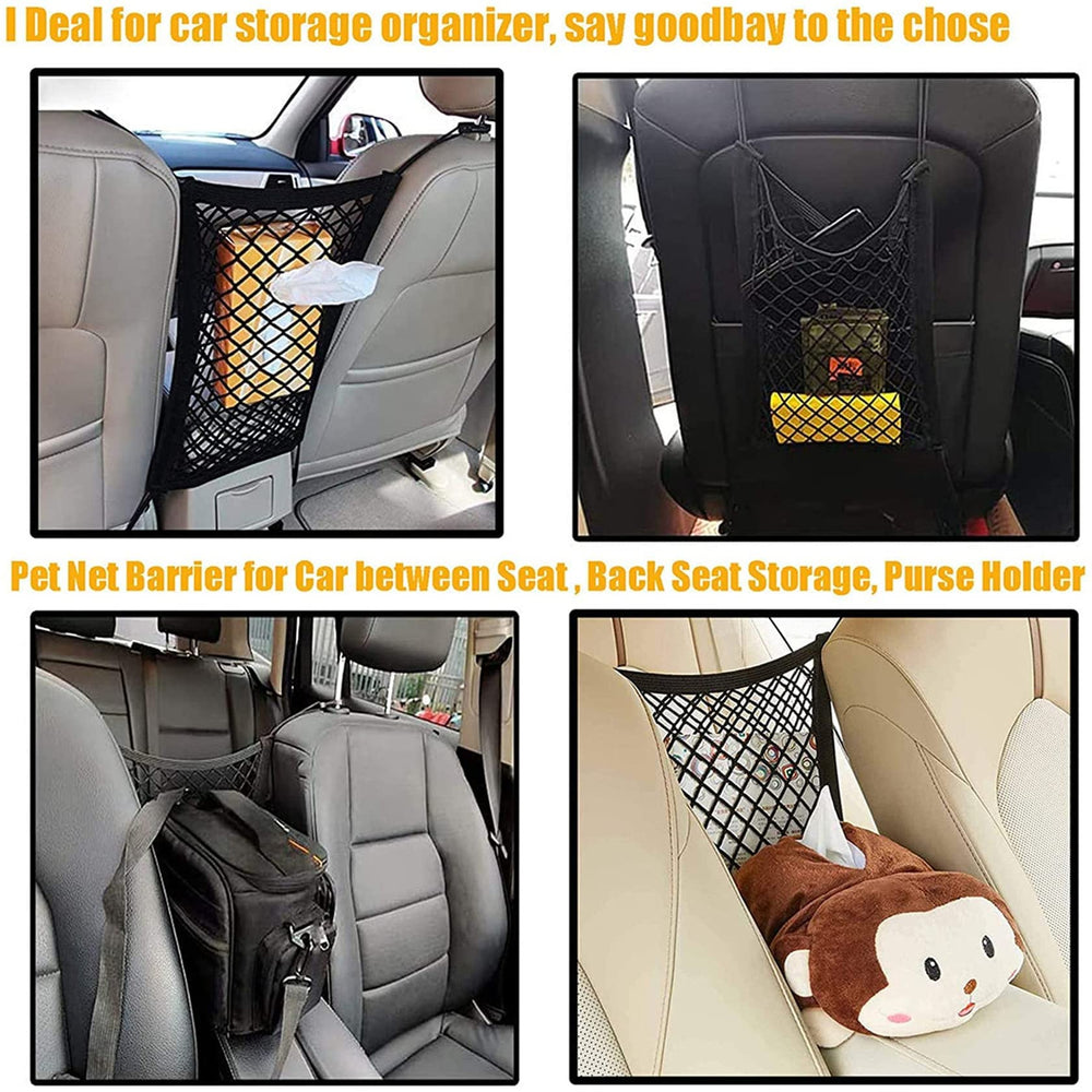 Dog Car Net Barrier Pet Barrier with Auto Safety Mesh Organizer Baby Stretchable Storage Bag Universal for Cars, SUVs -Easy Install, Car Divider for Driving Safely with Children & Pets