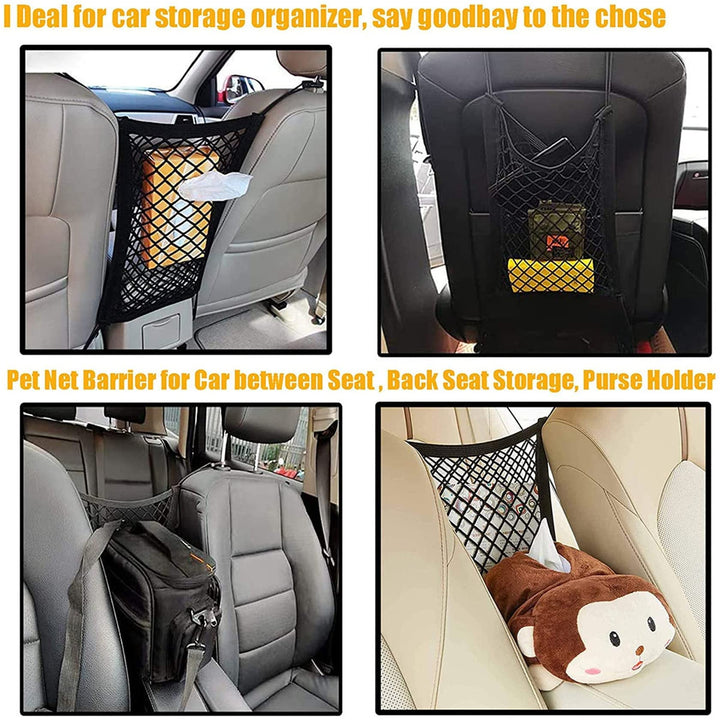 Dog Car Net Barrier Pet Barrier with Auto Safety Mesh Organizer Baby Stretchable Storage Bag Universal for Cars, SUVs -Easy Install, Car Divider for Driving Safely with Children & Pets