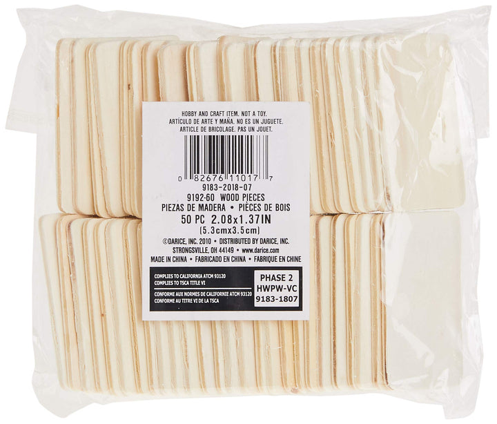 Pie Rectangle-Shaped (50pc) – Light Unfinished Wood is Easy to Paint, Stain, Embellish – Perfect for Art and Craft Projects – Each Piece Measures 2.08†x1.37†, 3mm T, Natural, 50 Count (Pack of 1)
