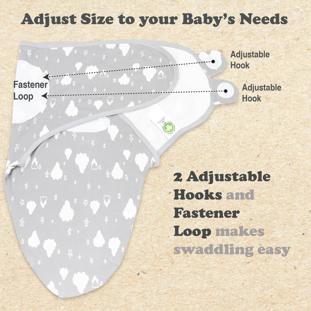 Swaddles for Newborns - 3 Pack Organic Baby Swaddles for 0-3 Months - Baby Swaddle Sleep Sack - Infant Sleeping Swaddle Sack - Adjustable Swaddle Blanket Wrap Boy Girl (White Grey)