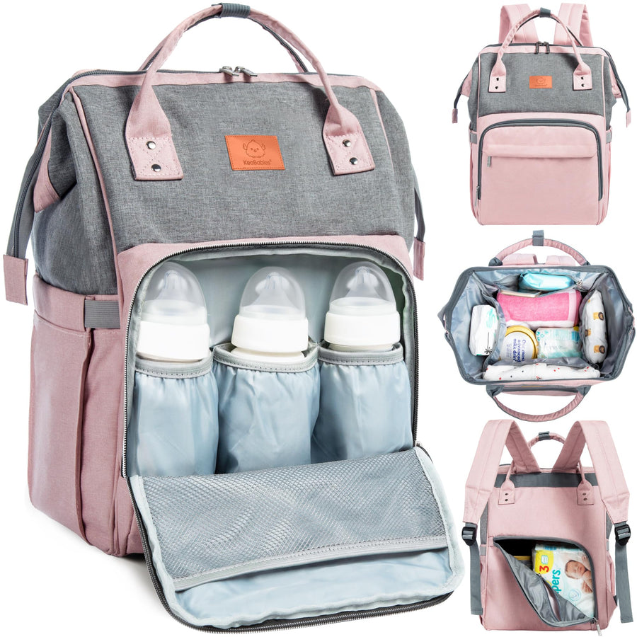 Baby Diaper Bag Backpack - Baby Bag for Boys, Girls, Waterproof Multi Function Baby Backpack, Large Diaper Bags for Baby Girl, Baby Boy, Travel Diaper Bag with Changing Pad(Pink Gray)