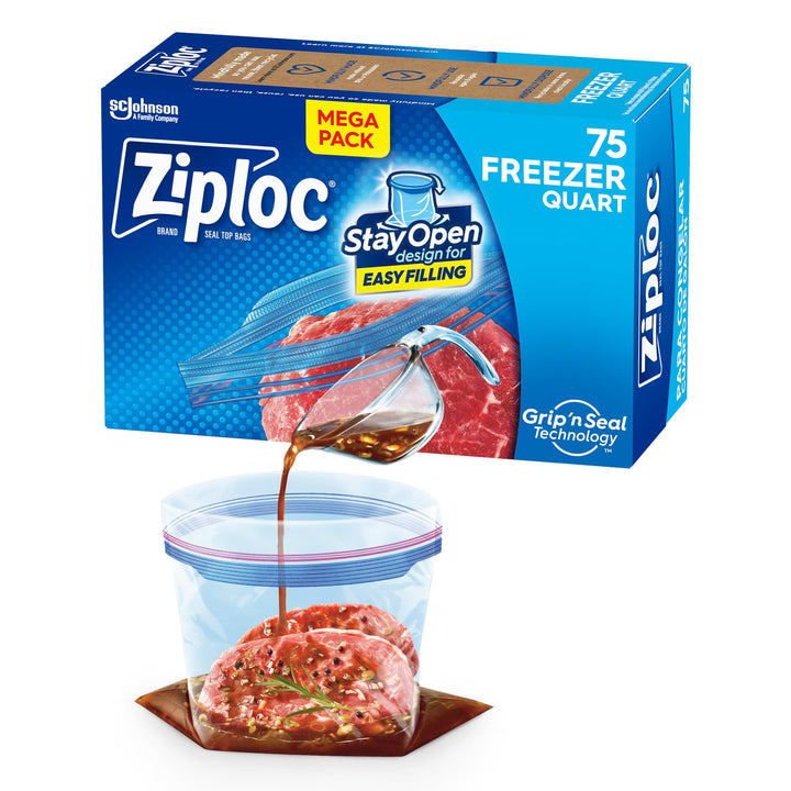 Quart Food Storage Freezer Bags, Stay Open Design with Stand-Up Bottom, Easy to Fill, 75 Count