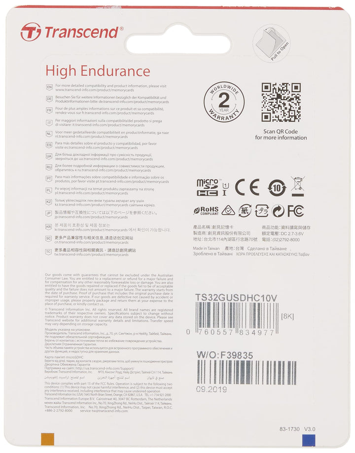 Information 32GB Micro Card with Adapter (TS32GUSDHC10V)