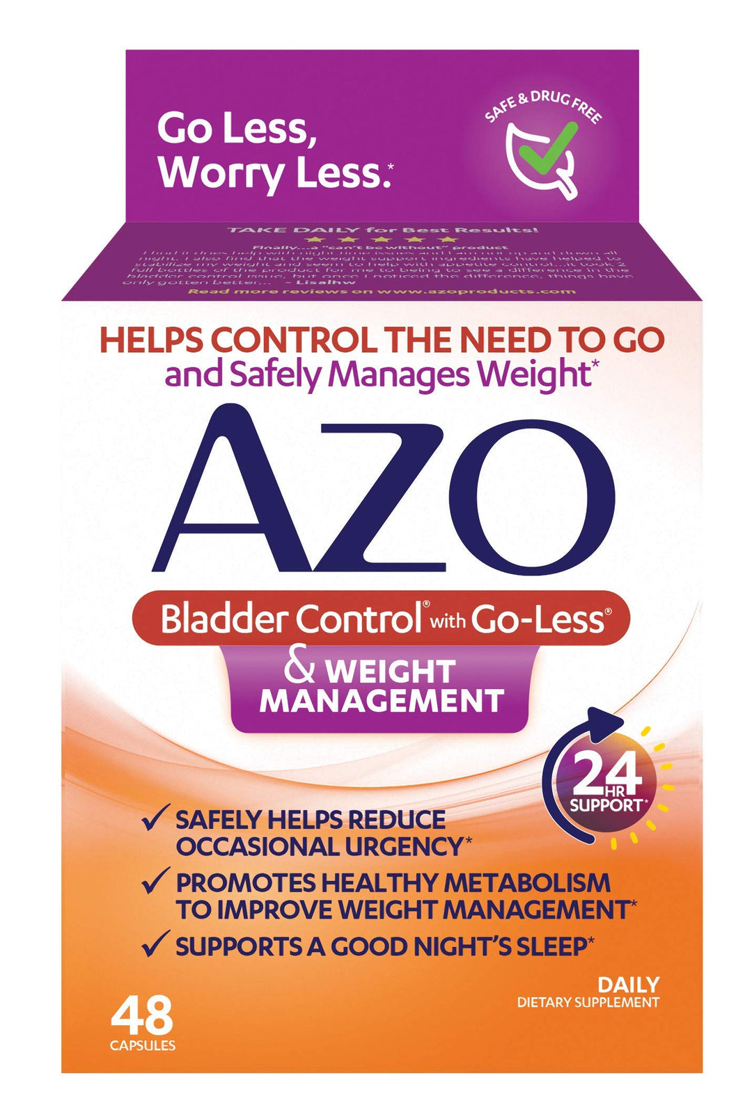 Bladder Control with Go-Less® & Weight Management Dietary Supplement | Helps Reduce Occasional Urgency* | Promotes Healthy Metabolism* | Supports a Good Night’s Sleep* | 48 Capsules