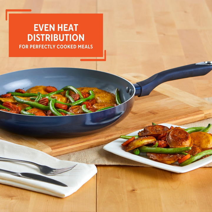 IMUSA USA Blue Ceramic Fry Pan with Soft Touch Handle, 12 Inch, 12